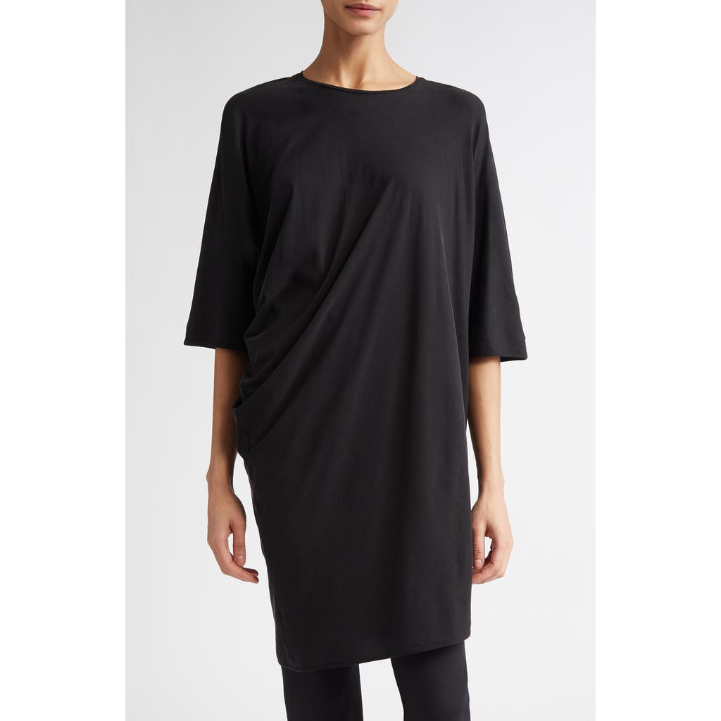 Shop Fforme Margia Fitted Draped Stretch Silk T-shirt In Black