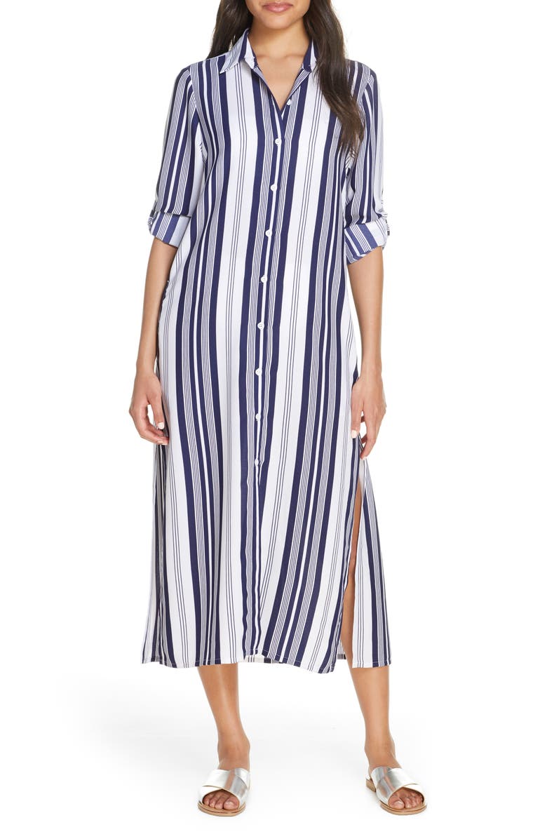 Tommy Bahama Tan Lines Stripes Cover-Up Shirtdress, Main, color,