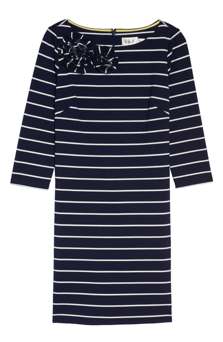 Eliza J Stripe Flower Detail Shift Dress, Alternate, color, 