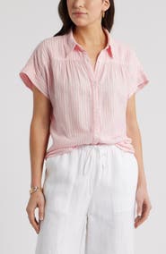 Caslon® Short Sleeve Linen Blend Button-Up Shirt