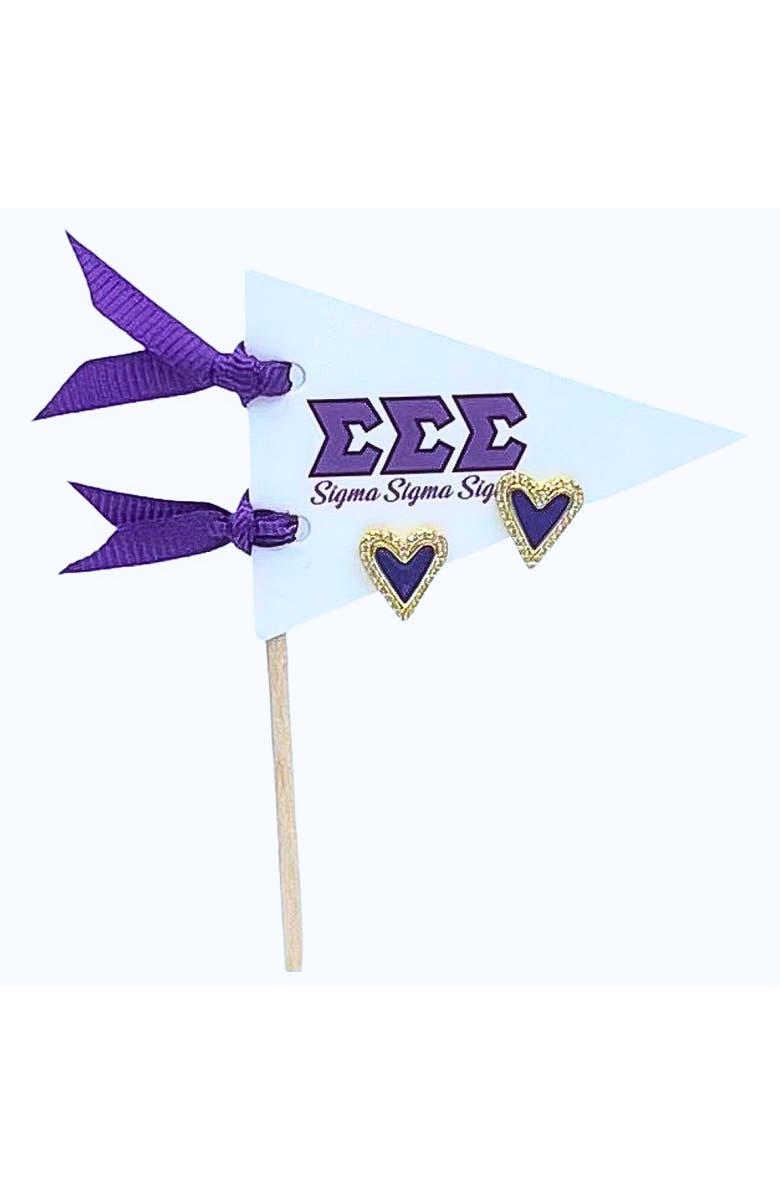 Color Shout Sigma Sigma Sigma Heart Stud Enamel Earrings on Sorority Pennant Flag, Main, color, Yellow Gold
