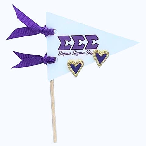 Sigma Sigma Sigma Heart Stud Enamel Earrings on Sorority Pennant Flag