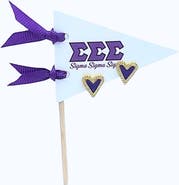 Color Shout Sigma Sigma Sigma Heart Stud Enamel Earrings on Sorority Pennant Flag