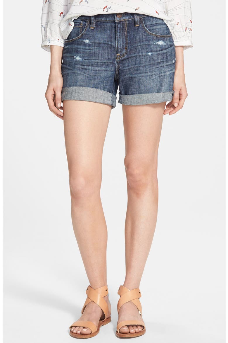 Treasure&Bond Cuffed Denim Boyfriend Shorts, Main, color, BLUEJAY MEDIUM DESTROY