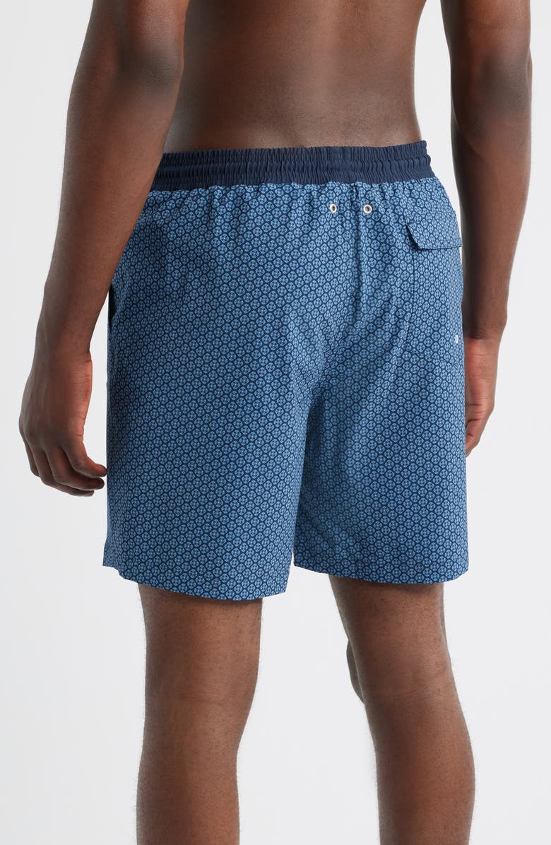 Stone Rose Medallion Geo Print Swim Trunks, Alternate, color, Dark Navy