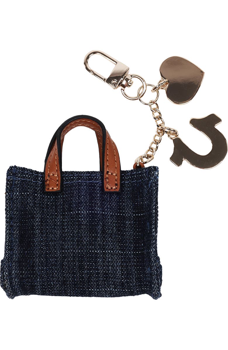 True Religion Mini Denim Tote Bag Charm, Alternate, color, Dark Denim