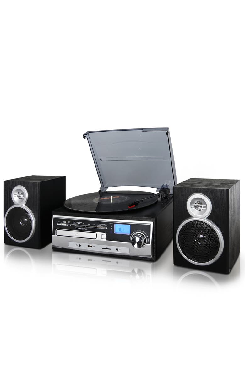 3-Speed Vinyl Turntable Home Stereo System w/CD Player, Main, color, Black