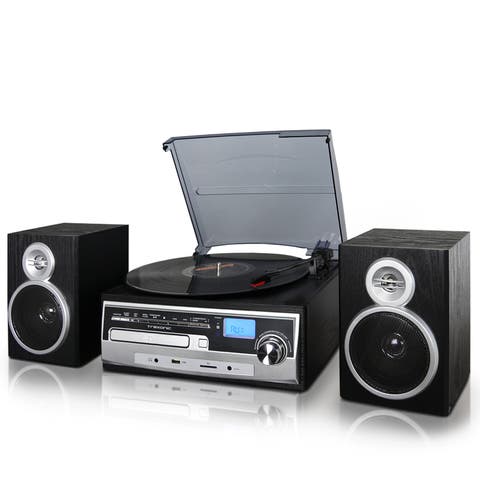3-Speed Vinyl Turntable Home Stereo System w/CD Player