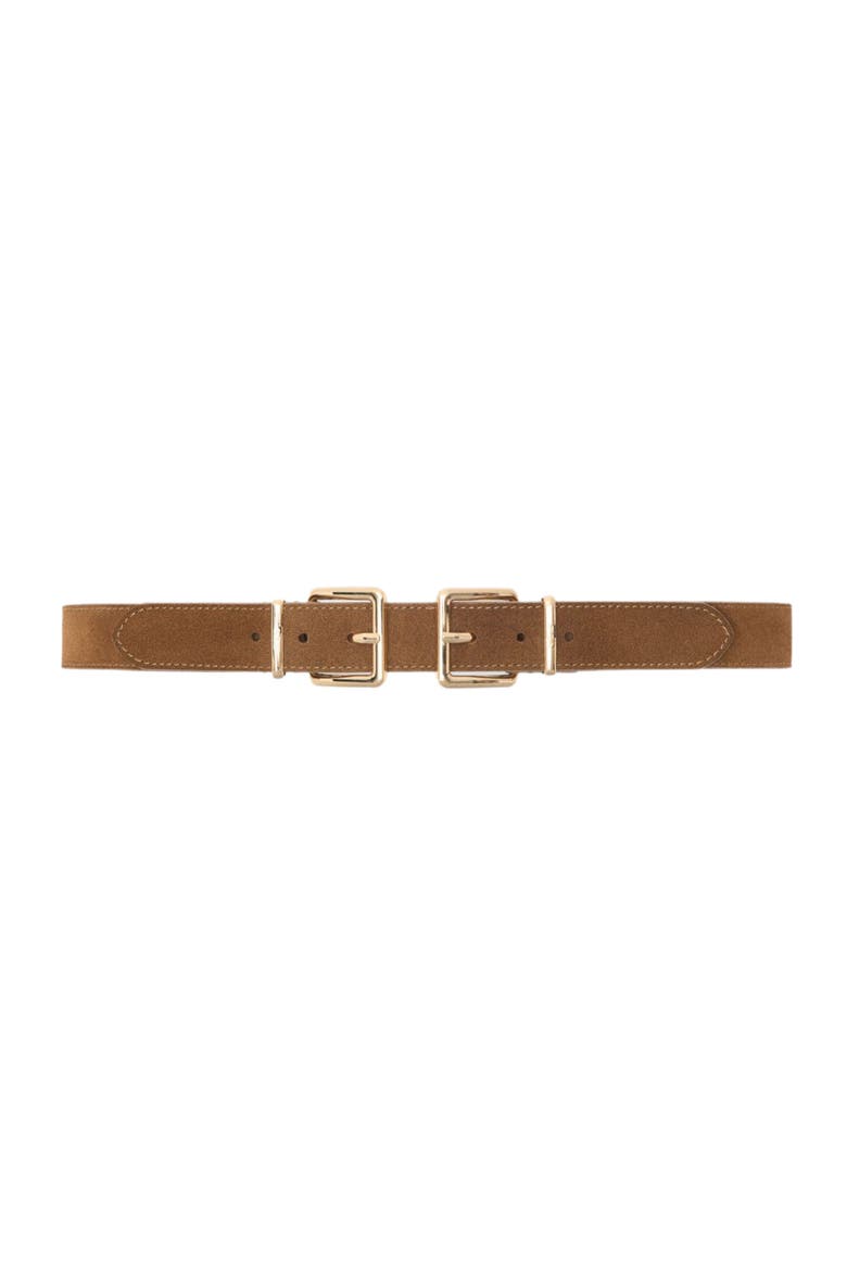 Double buckle suede belt, Main, color, Camel