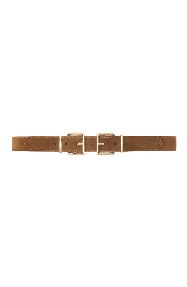 maje Double buckle suede belt, Main, color, Camel