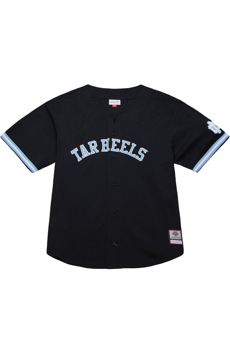 Mitchell & Ness Men's Mitchell & Ness Black North Carolina Tar Heels On The Clock Full-Button Fashion Jersey, Alternate, color, Black