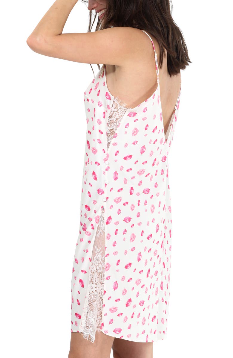 Honeydew Sunday Rest Satin Chemise, Alternate, color, Beso Lips