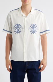 Wax London Didcot Crest Motif Short Sleeve Camp Shirt