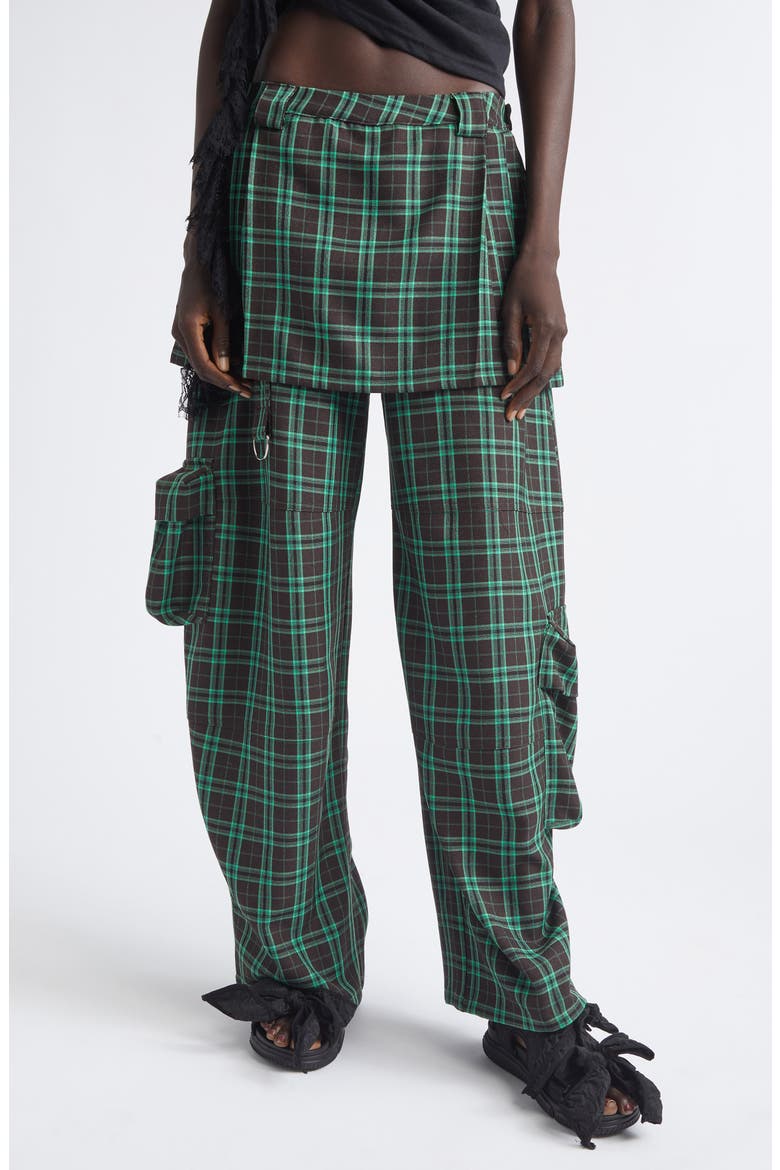 Lawn Plaid Skirt Overlay Cargo Pants, Main, color, JADE PLAID