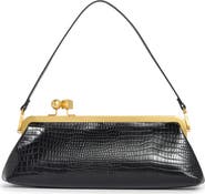BCBG Croc Embossed Faux Leather East West Frame Shoulder Bag