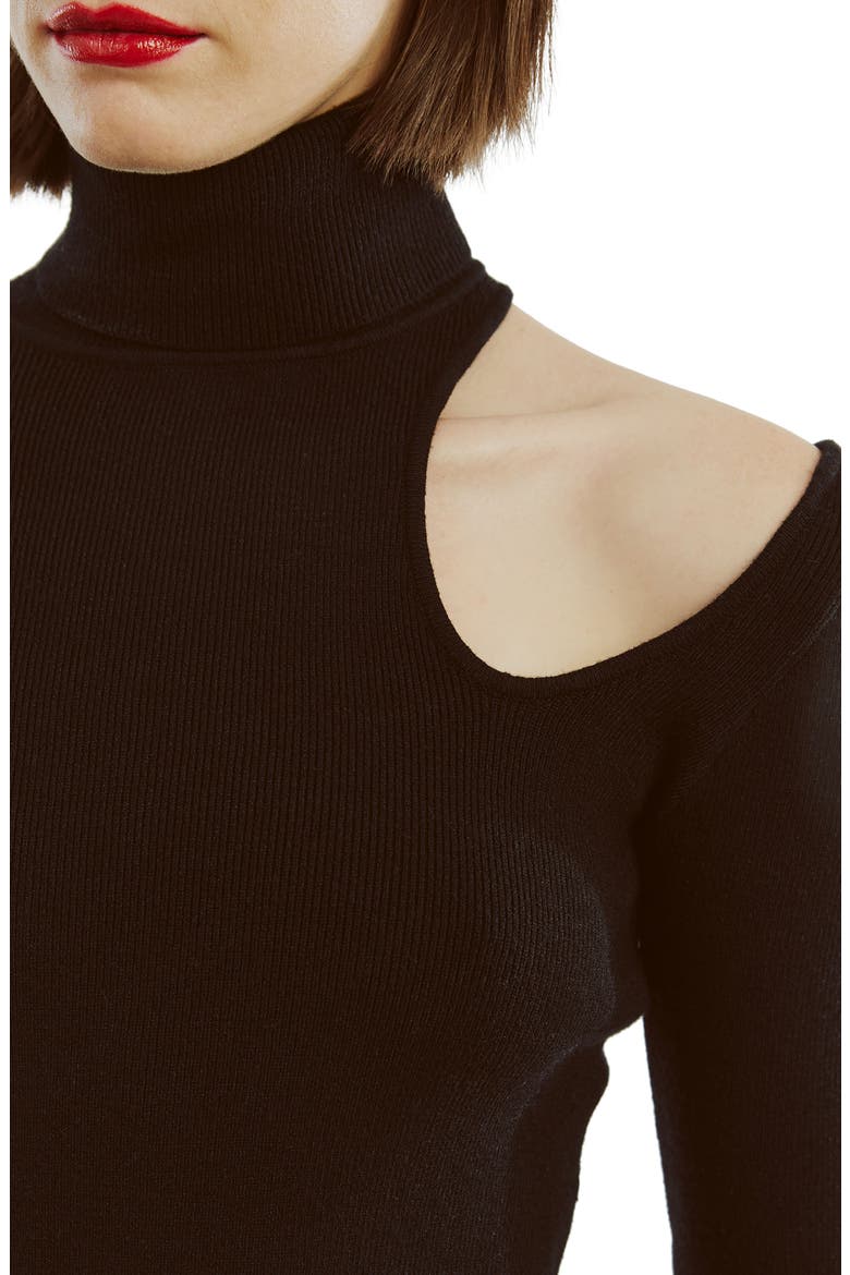 Olesa Asymmetric Turtleneck Top, Alternate, color, BLACK