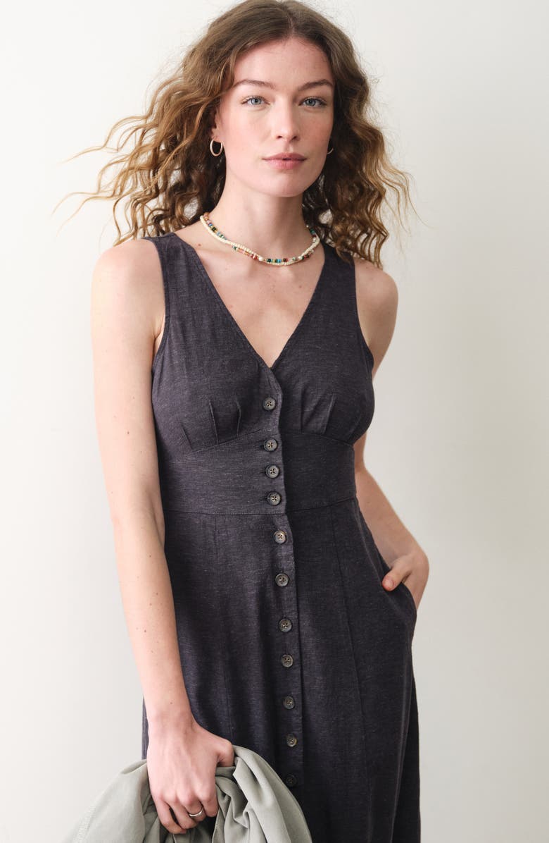 Marine Layer Camila Button Front Hemp Blend Maxi Dress, Alternate, color, Black