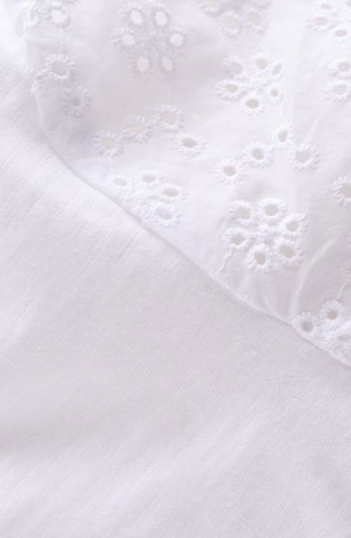 Mini Boden Kids' Embroidered Eyelet Accent Cotton Top In White