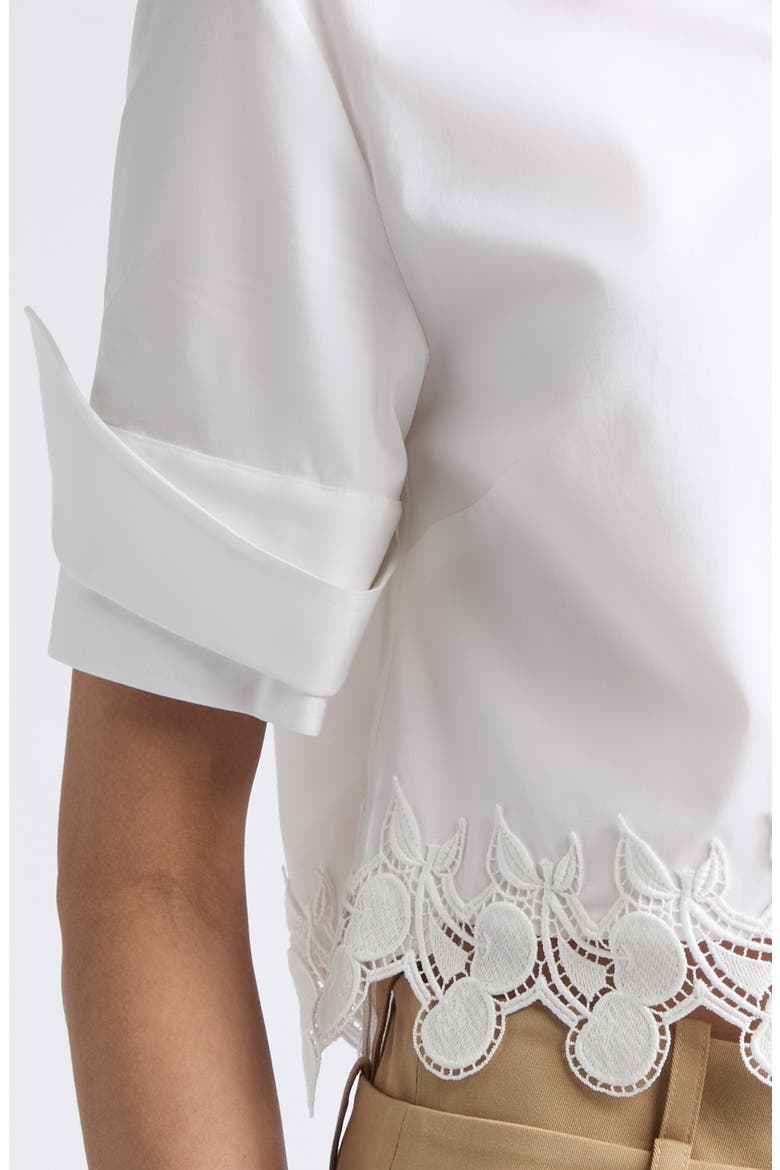 Cherry Lace Crop Stretch Cotton Button-Up Shirt, Alternate, color, WHITE