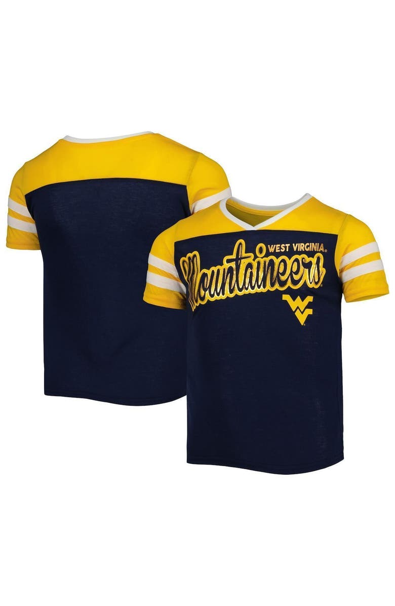 COLOSSEUM Girls Youth Colosseum Navy West Virginia Mountaineers Practically Perfect Striped T-Shirt, Main, color, 