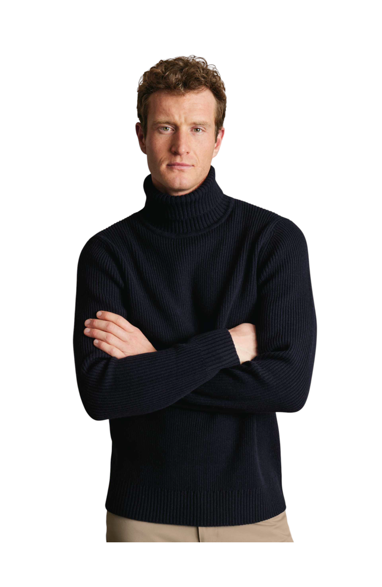 Charles Tyrwhitt Merino Chunky Roll Neck Sweater, Main, color, Navy