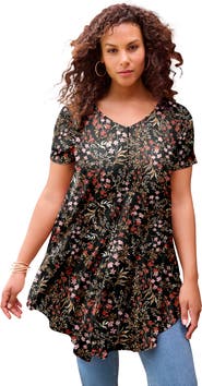 Roaman's Plus Size Ultra Drape V Neck Swing Tunic Top