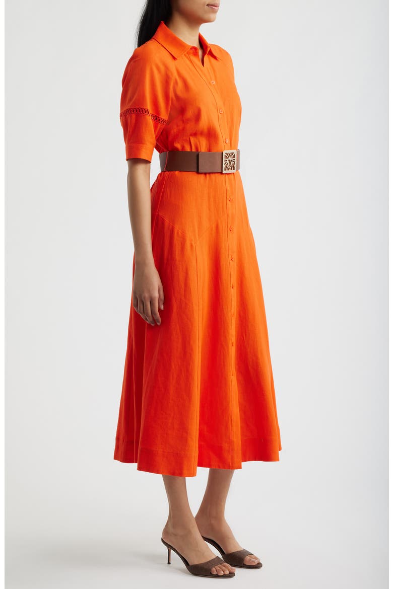 Belted Linen Blend Shirtdress, Alternate, color, CARROT