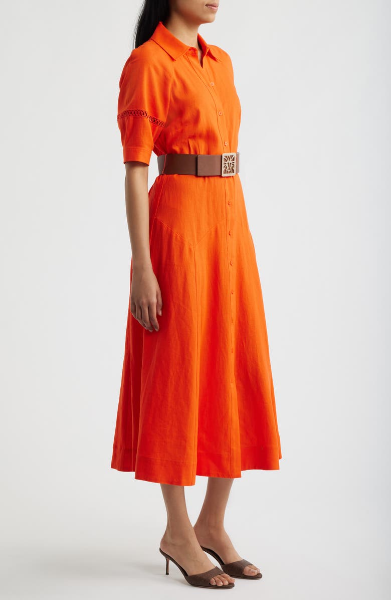 Anne Klein Belted Linen Blend Shirtdress, Alternate, color, Carrot