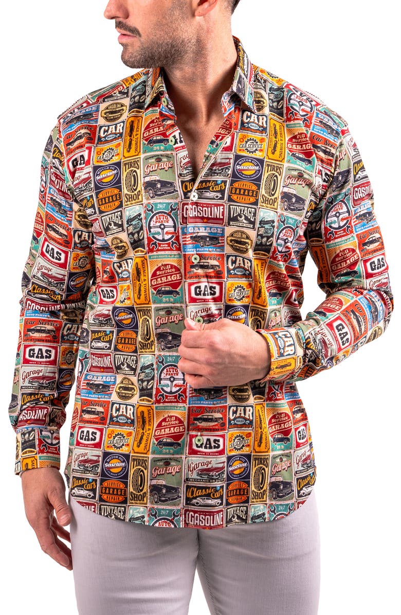 Maceoo Fibonacci Resistance Contemporary Fit Button-Up Shirt, Alternate, color, Red/ Yellow Multi