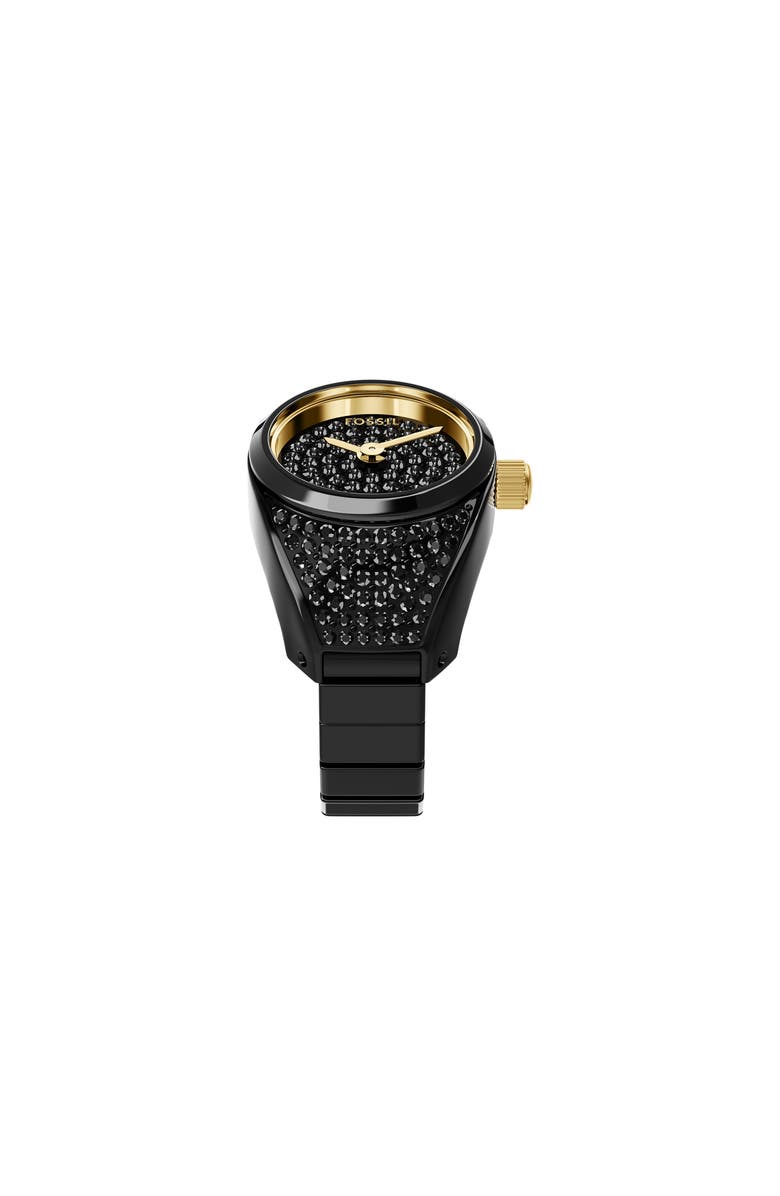 Fossil Black Crystal Pavé Ring Watch, 15mm, Alternate, color, Black