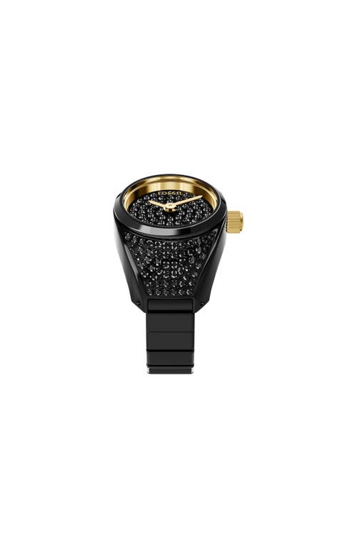 Fossil Black Crystal Pavé Ring Watch, 15mm In Black
