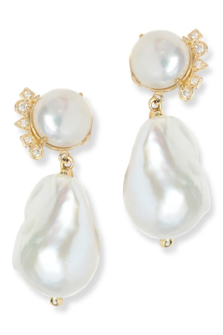 Cléo Baroque Pearl Earrings, Main, color, WHITE