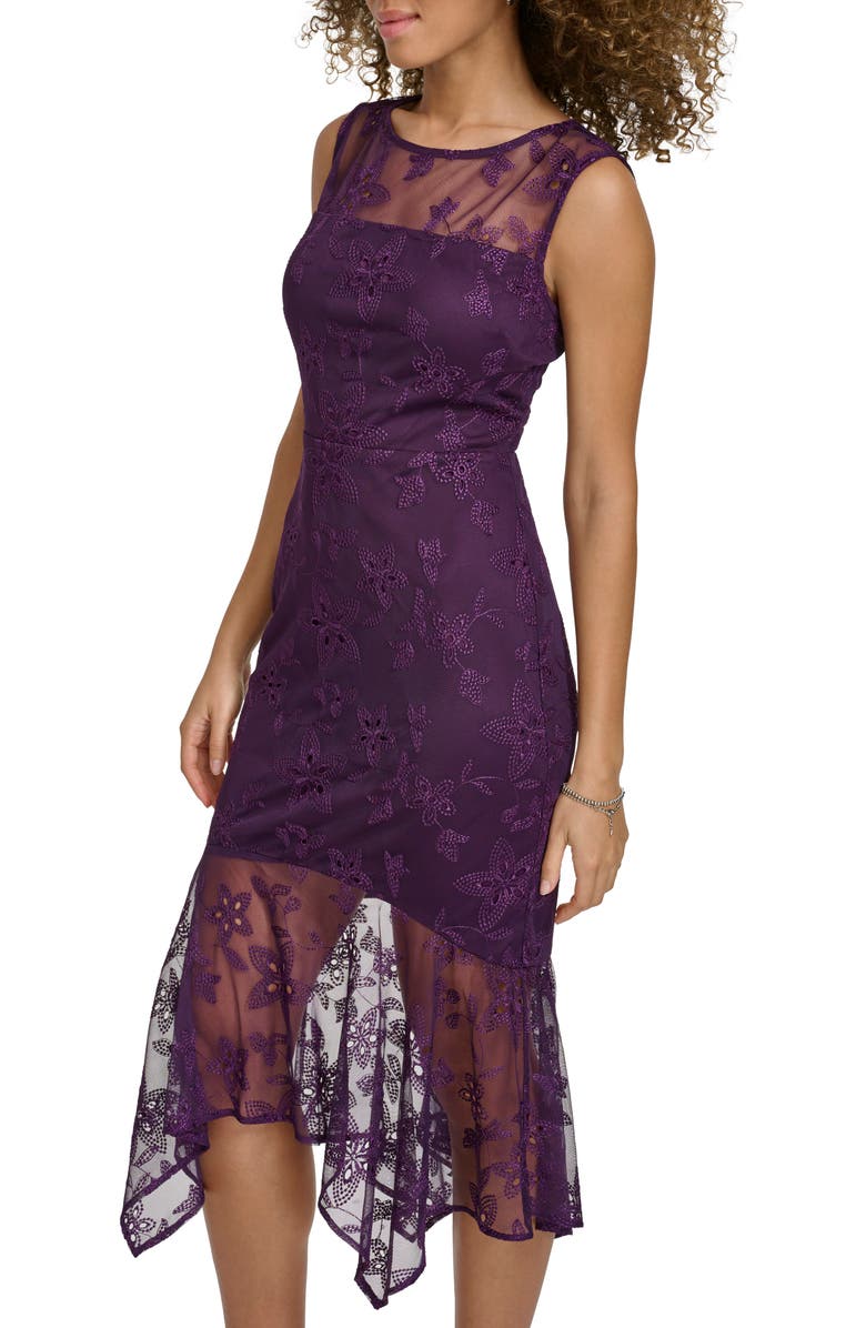 Kensie Embroidered Mesh Sleeveless Dress, Alternate, color, Eggplant