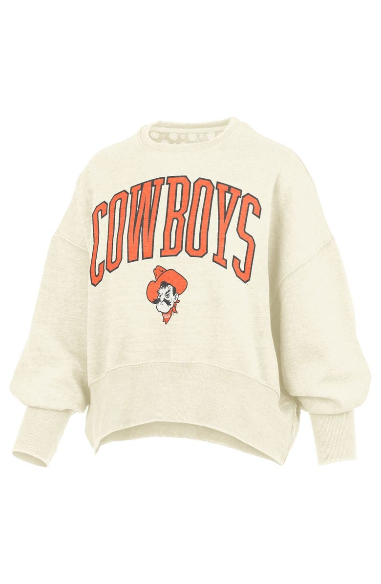 PRESSBOX Women's Pressbox Natural Oklahoma State Cowboys Oversized Waist-Length Crewneck Sweatshirt, Alternate, color, Natural