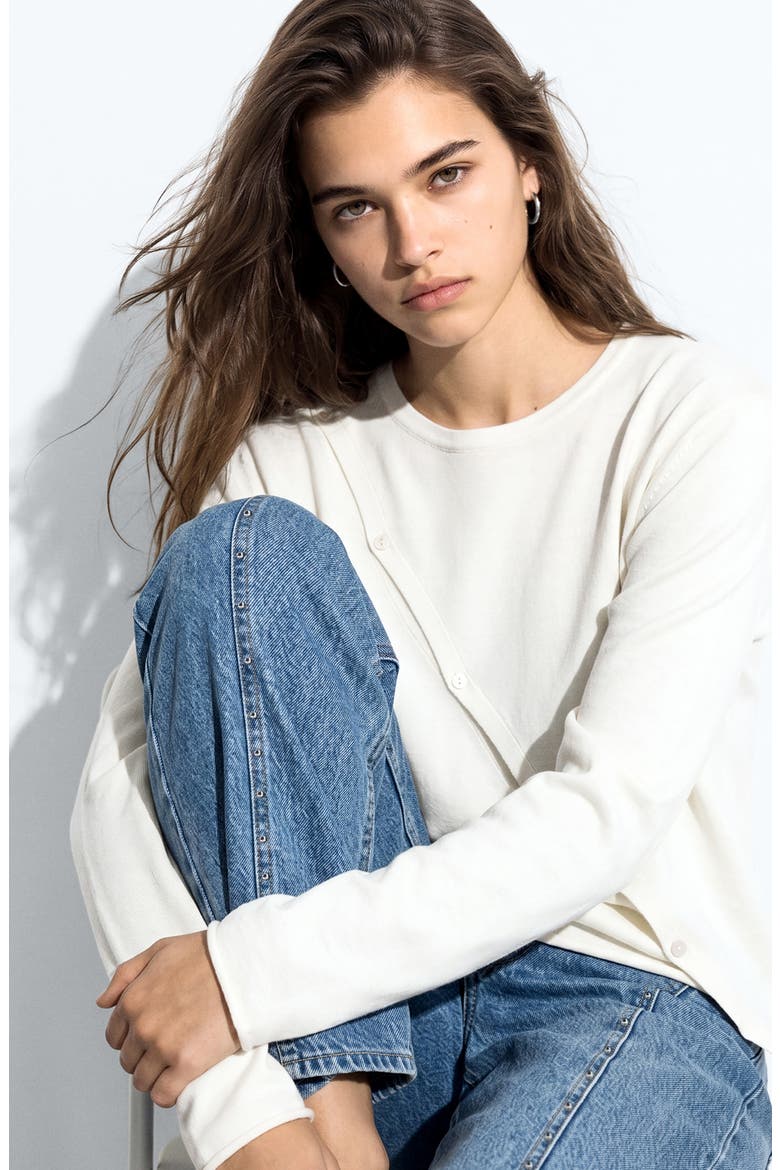 Diagonal-Button Cardigan, Alternate, color, WHITE