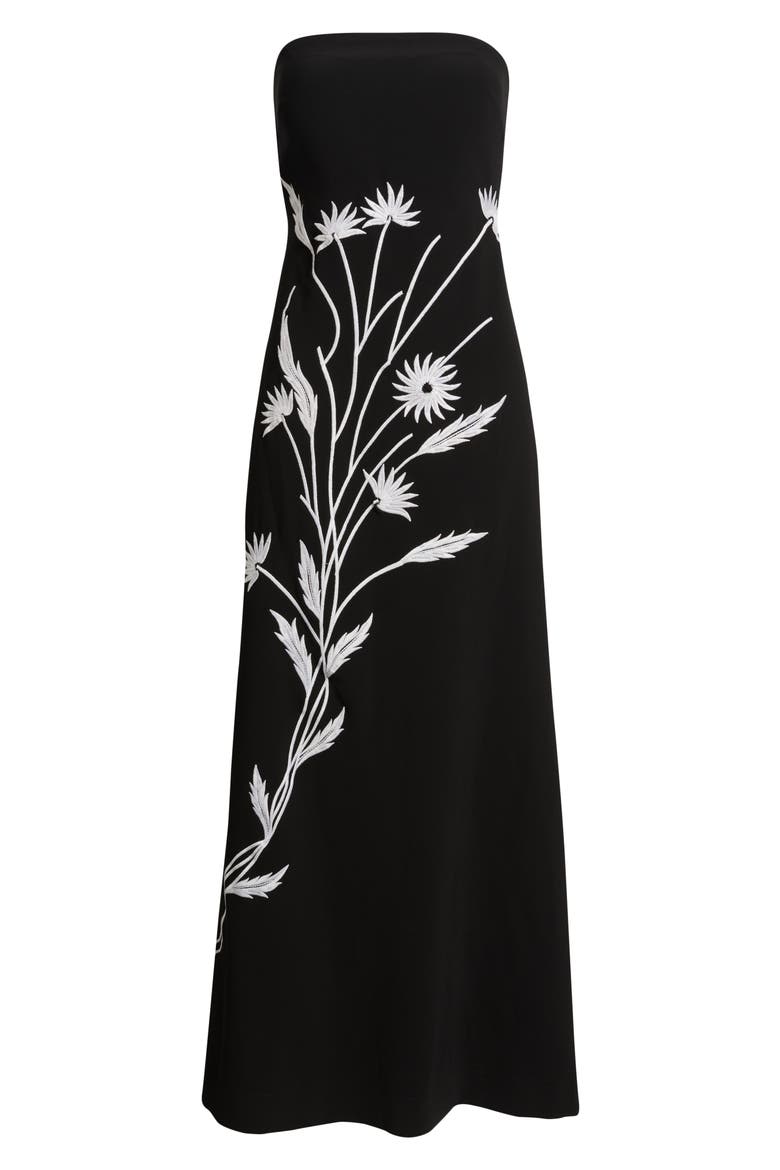 Floral Appliqué Strapless Maxi Dress, Alternate, color, RICH BLACK
