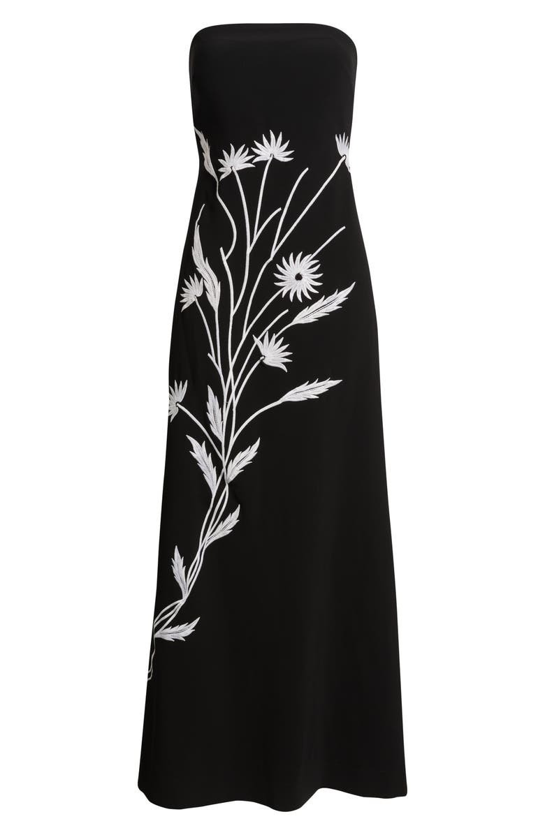 Parker Floral Appliqué Strapless Maxi Dress, Alternate, color, Rich Black