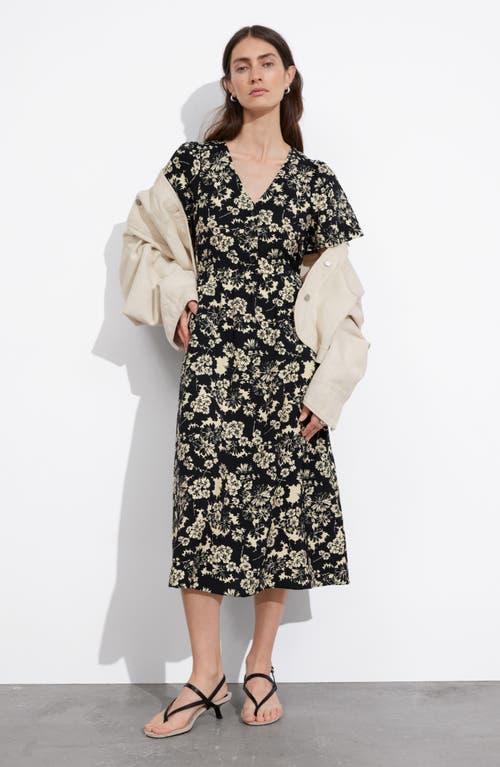 & Other Stories Floral Print A-line Midi Dress In Harper Aop Black Base