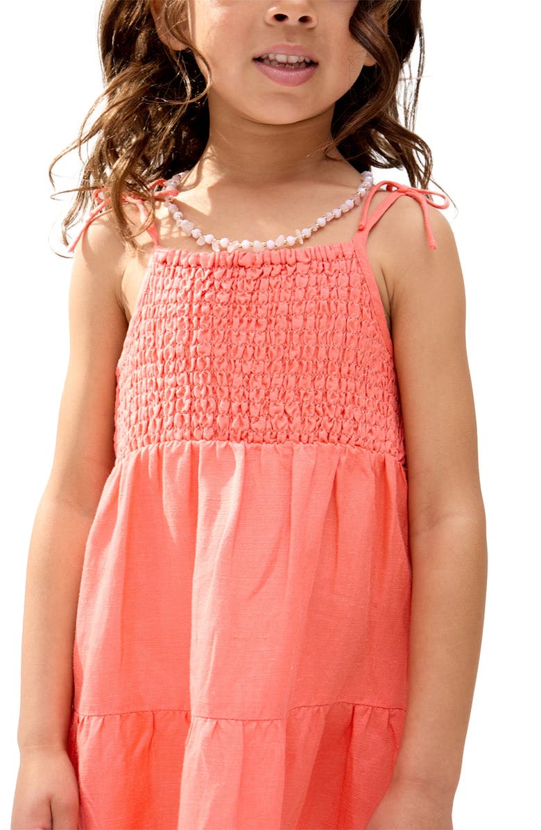 Raffya Kids Emma Shirred Bodice Scalloped Embroidered Dress, Alternate, color, Coral