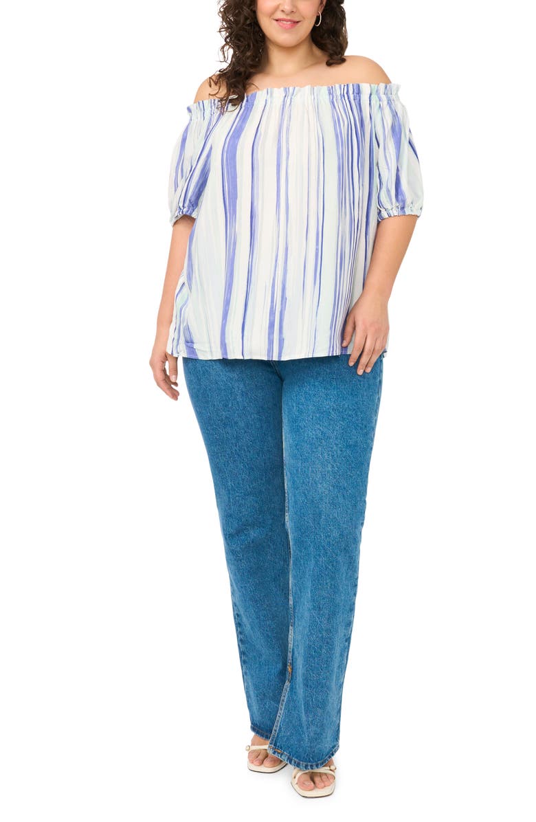 Vince Camuto Stripe Off the Shoulder Top, Alternate, color, Ice Lagoon