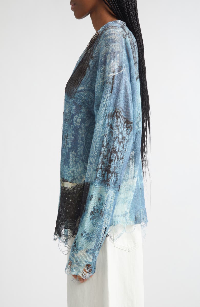 R13 Paisley Ripped Linen Sweater, Alternate, color, Blue Multi Bandana