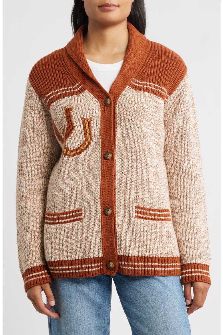 Heritage Cardigan, Alternate, color, ECRU HEATHER/ COPPER
