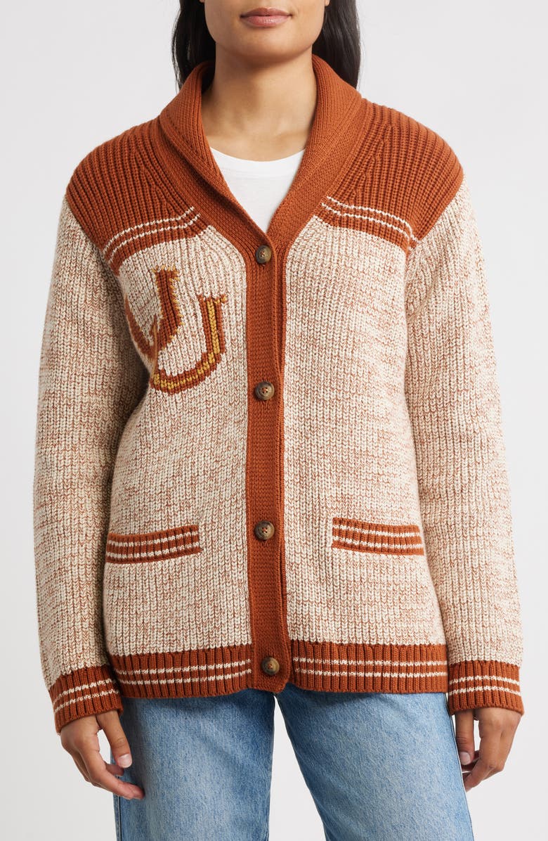Pendleton Heritage Cardigan, Alternate, color, Ecru Heather/ Copper