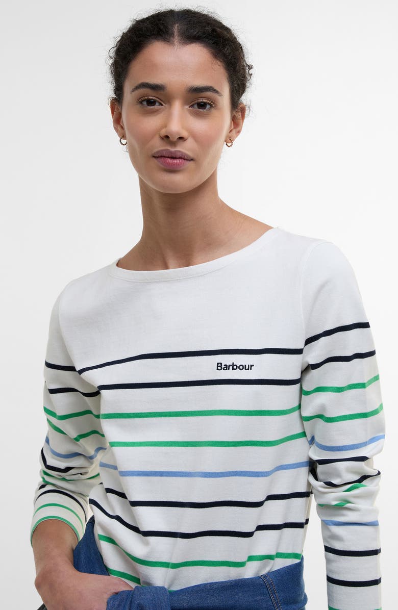 Barbour Hawkins Stripe Long Sleeve Cotton Top, Alternate, color, Cloud Stripe
