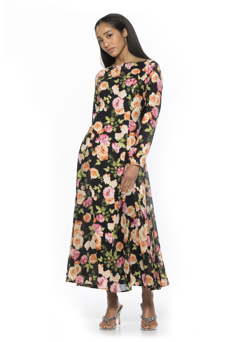 Elodie Floral Long Sleeve Maxi Dress, Alternate, color, BLACK FLORAL