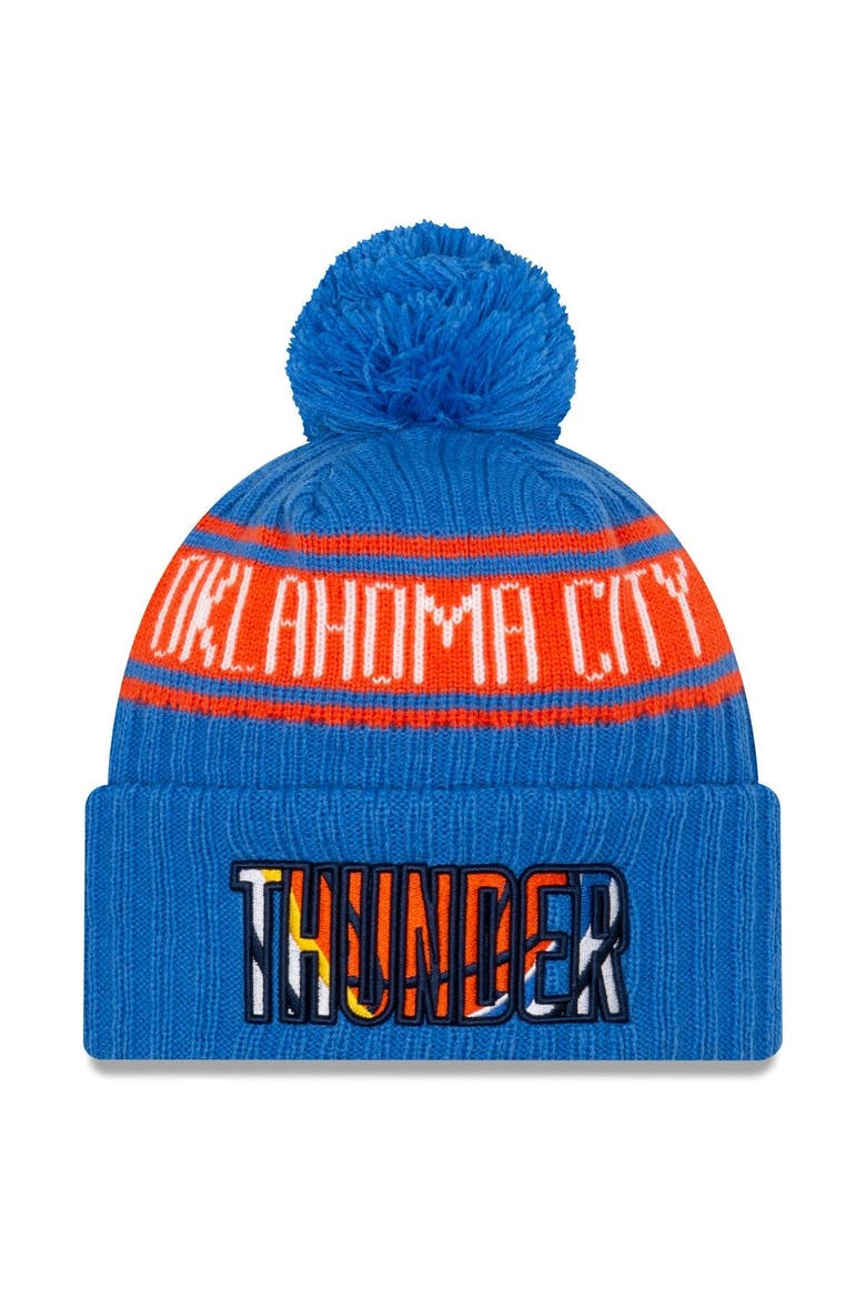 Men's New Era Royal Oklahoma City Thunder 2021 NBA Draft Cuffed Knit Hat with Pom, Main, color, Royal