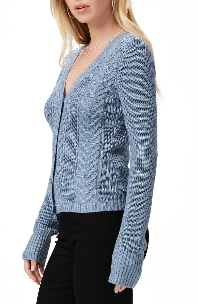 PAIGE Nanari Metallic Cable Knit V-Neck Cardigan, Alternate, color, 