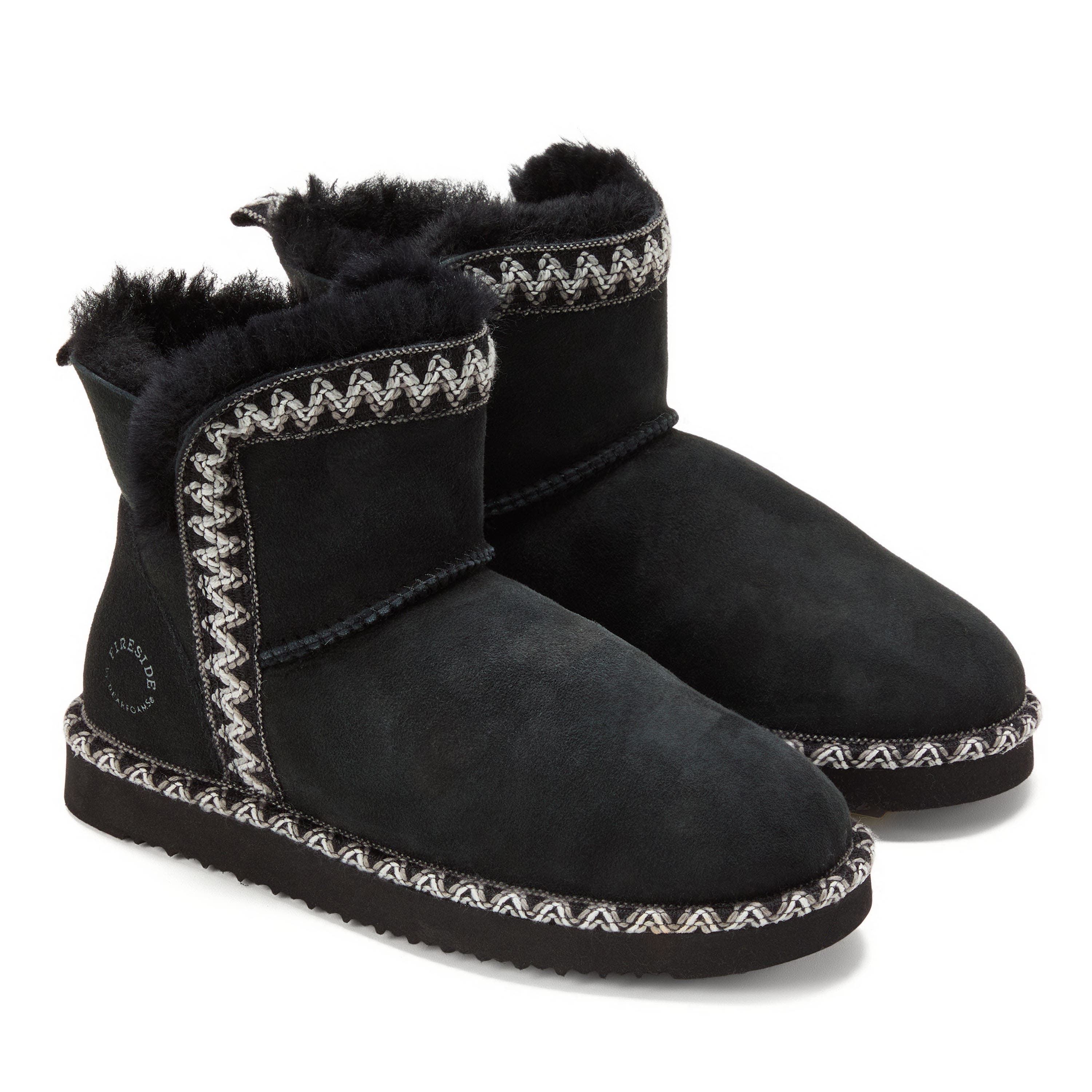 DEARFOAMS Fireside Perth Genuine Shearling Fold Down Bootie with Embroidery, Alternate, color, Black