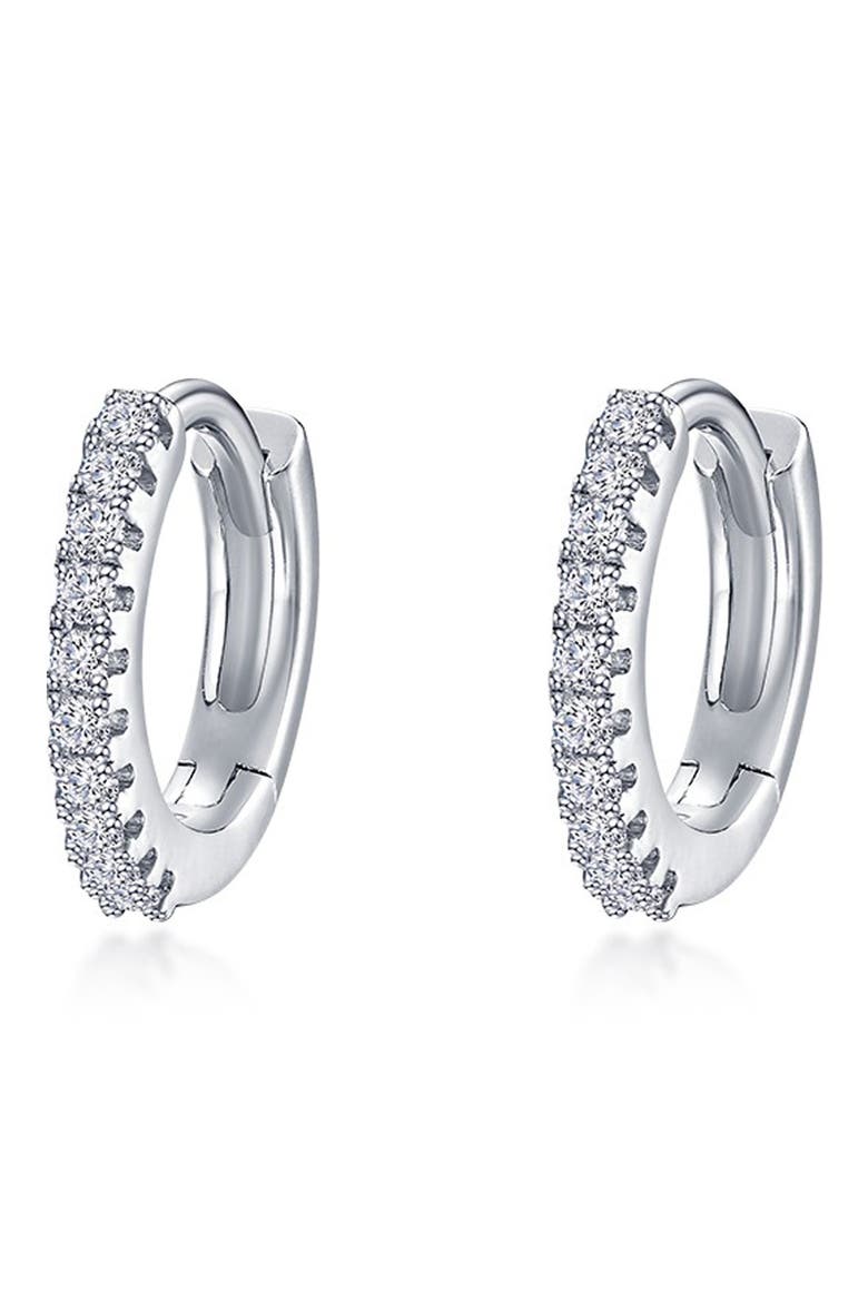 Pavé Simulated Diamond Huggie Hoop Earrings, Main, color, SILVER
