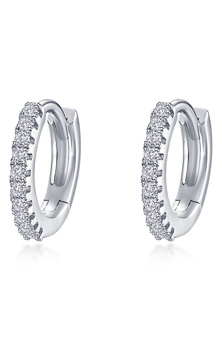Lafonn Pavé Simulated Diamond Huggie Hoop Earrings, Main, color, Silver